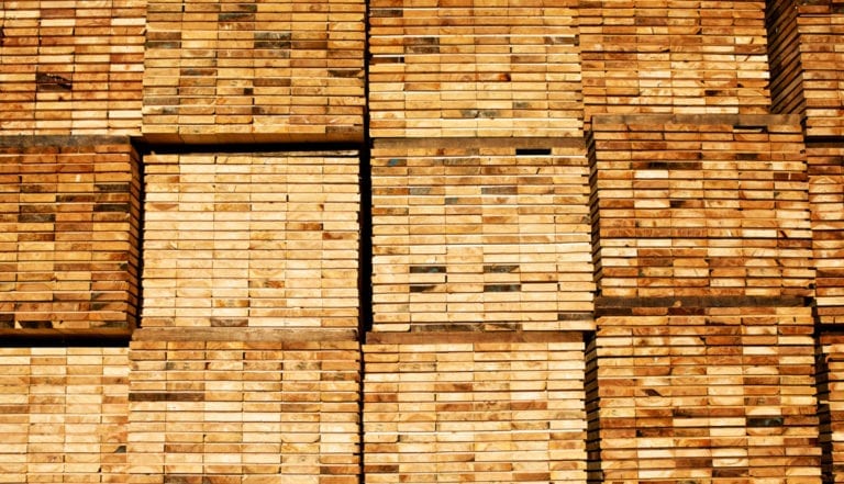 Stacks of bc softwood lumber.